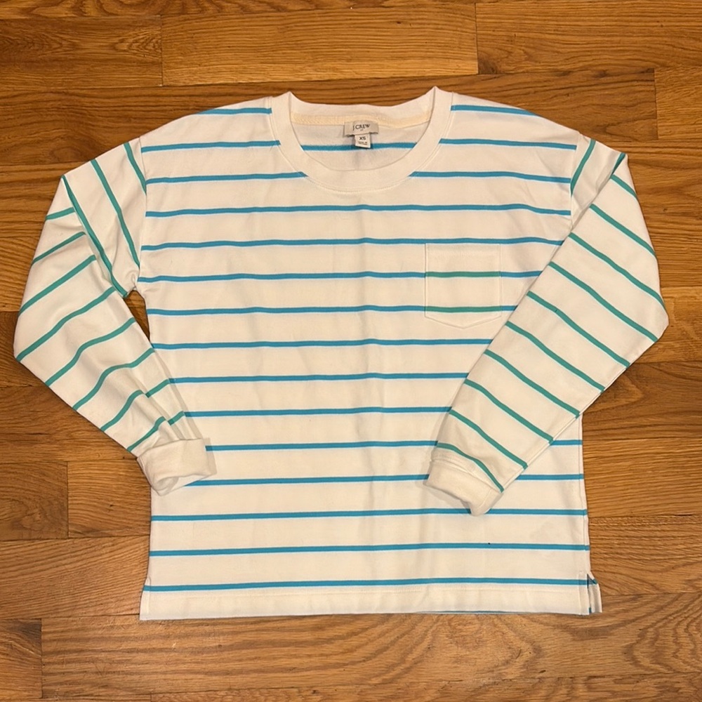J. Crew White and Blue Long Sleeve Tee